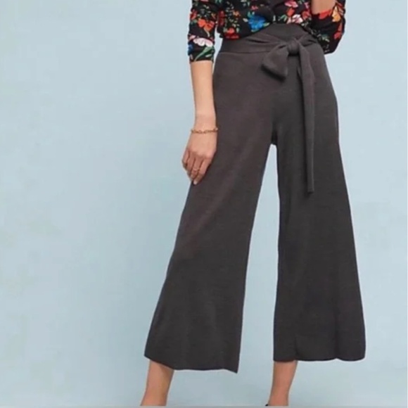 MOTH Anthropologie Women's Gray Tie-front Wide Leg Wool-blend Pants Size Medium - Picture 1 of 11